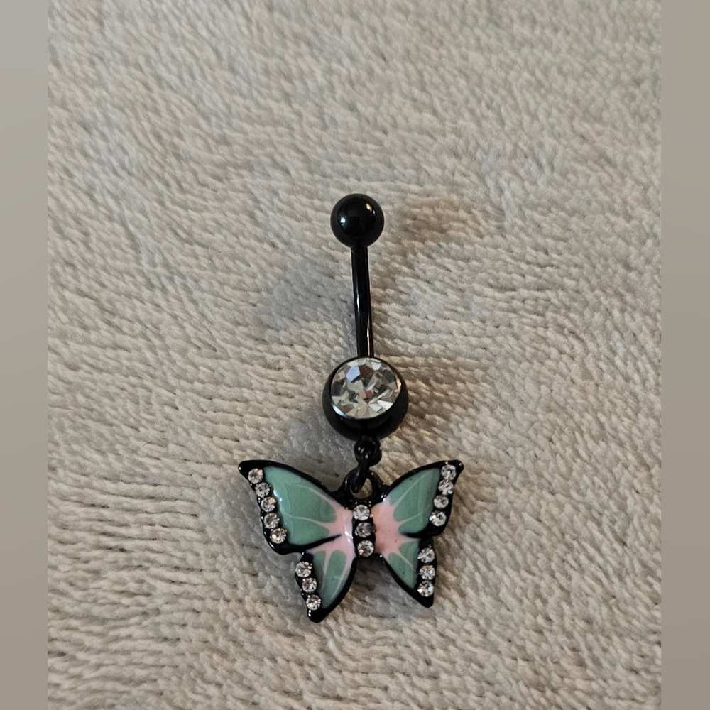 New 1pc Body Jewelry Piercing Butterfly Dangle Navel Belly Button Ring